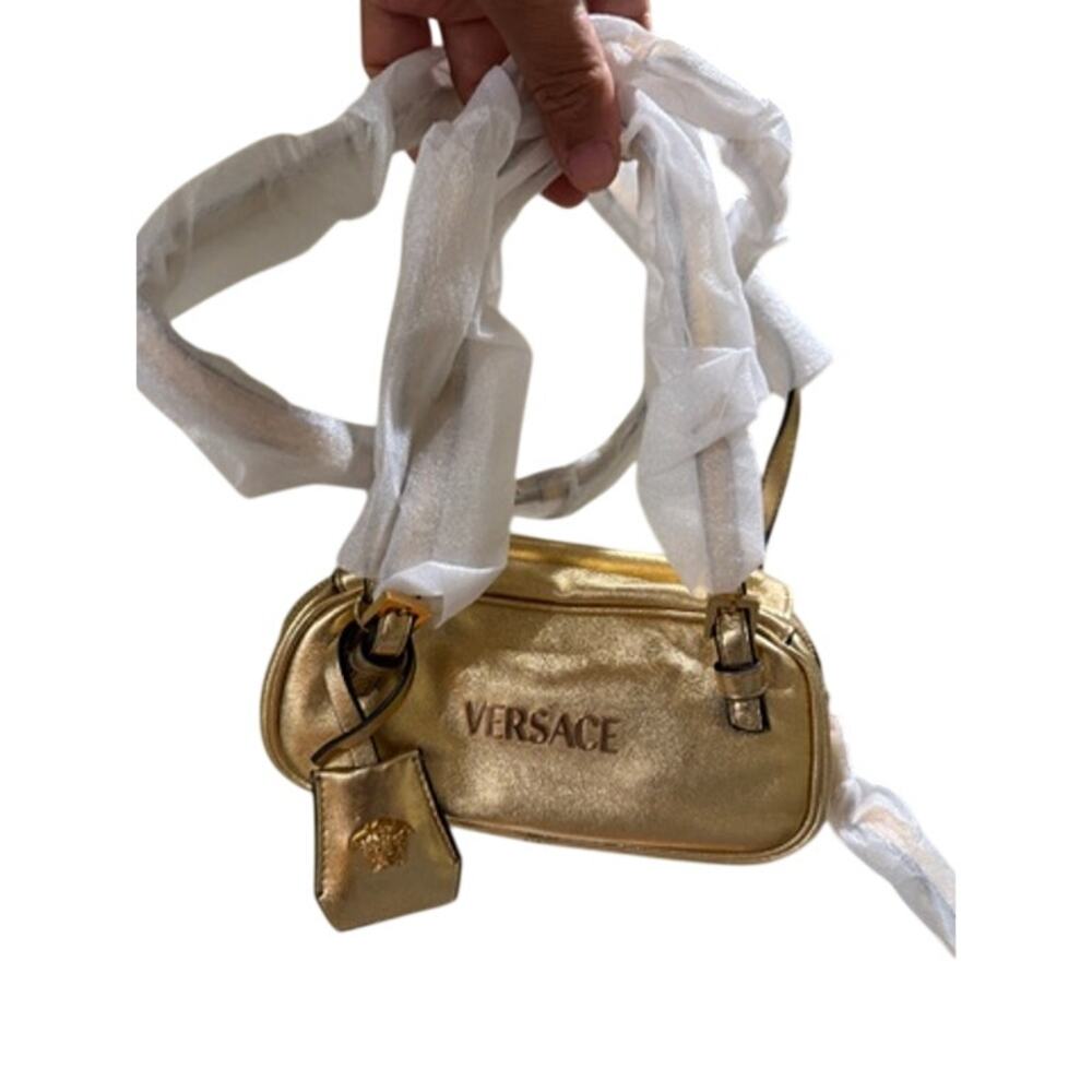 Versace Mini Tag Bowling Metallic Leather Shoulder Bag*Still wrapped! NEW $1550 - Picture 2 of 7
